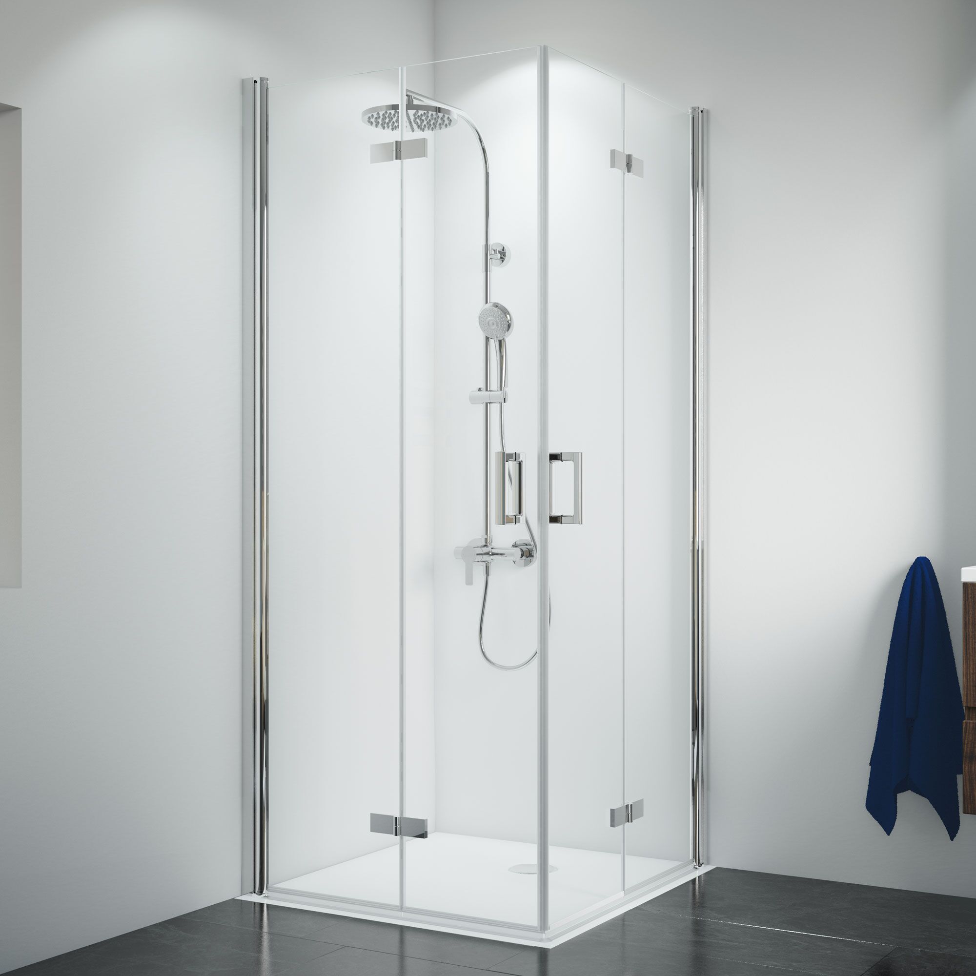 Duschkabine mit Duscharmatur und Duschkopf