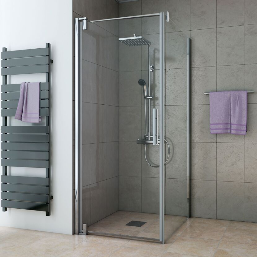 Drehtür 'Europa Design' für Seitenwand, links, 90 cm, Klarglas inklusive Beschichtung