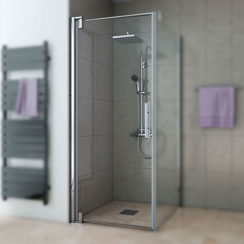 Drehtür 'Europa Design' für Seitenwand, links, 90 cm, Klarglas inklusive Beschichtung