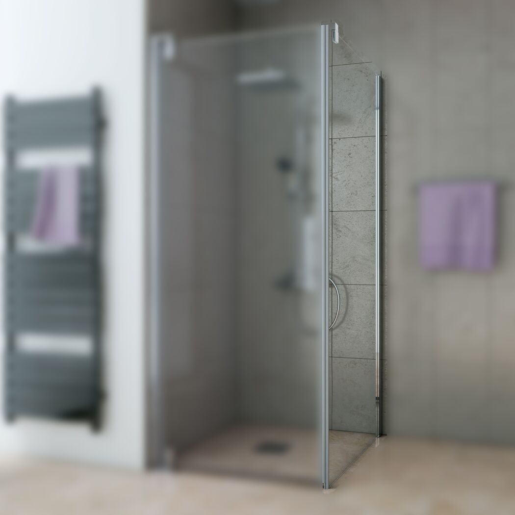 Seitenwand 'Europa Design' rechts, 90 cm, Chrom, Klarglas inklusive Beschichtung