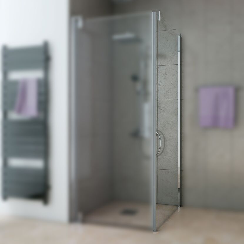 Seitenwand 'Europa Design' rechts, 90 cm, Chrom, Klarglas inklusive Beschichtung