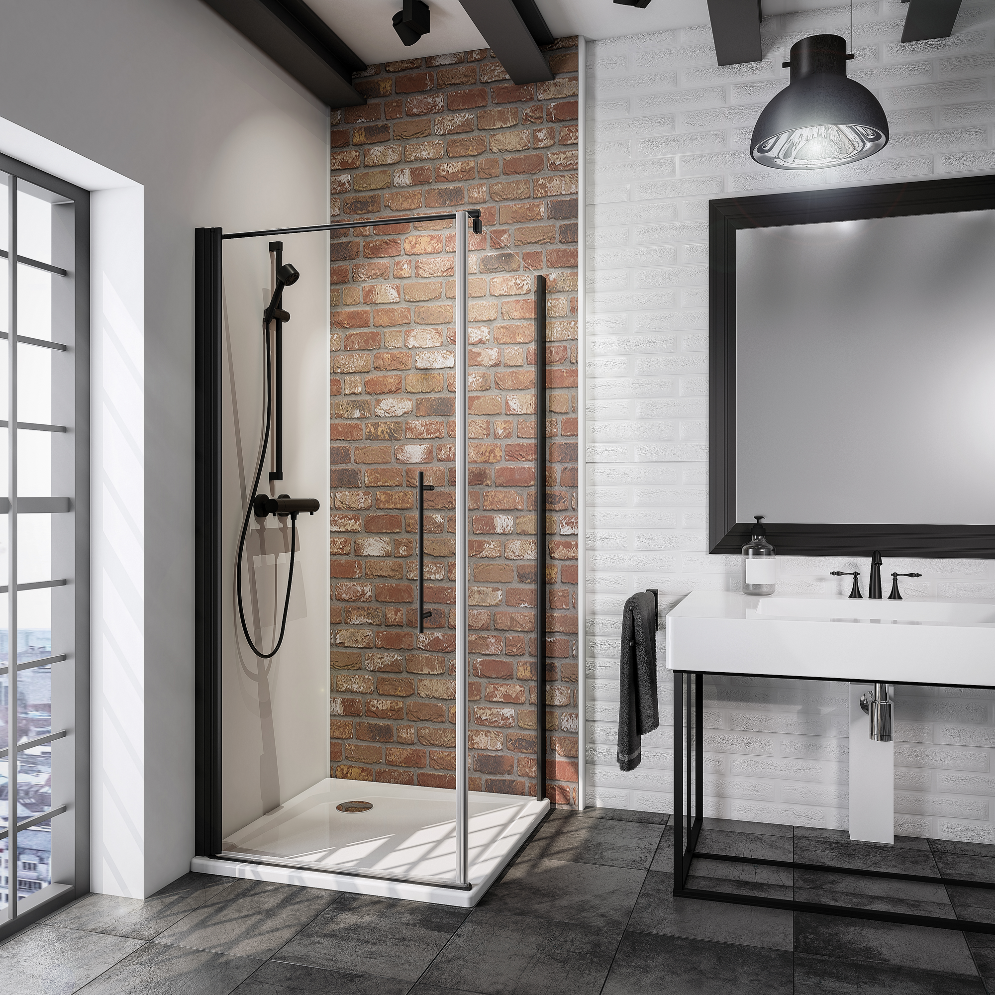 Schulte Eckdusche mit Drehtür Alexa Style 2.0 teilgerahmt, schwarz, 90 x 192 x 90 cm