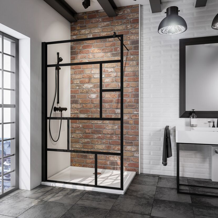 Walk-In-Duschwand 'Alexa Style 2.0 Atelier 1' schwarz 200 x 120 cm