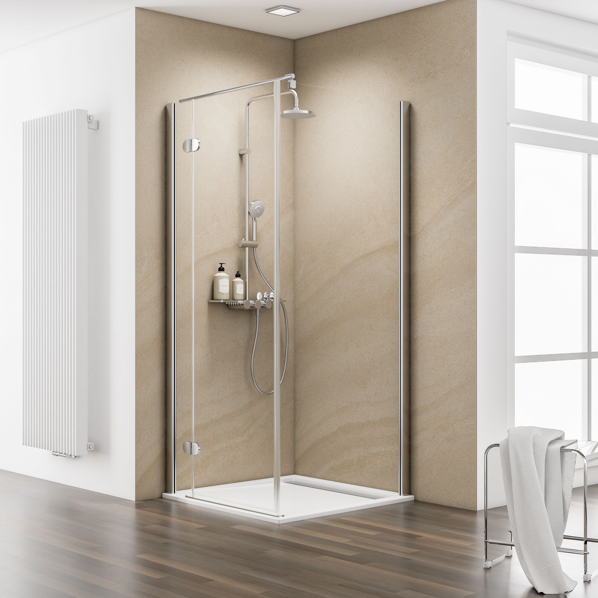 Duschkabine mit Regendusche in Beige