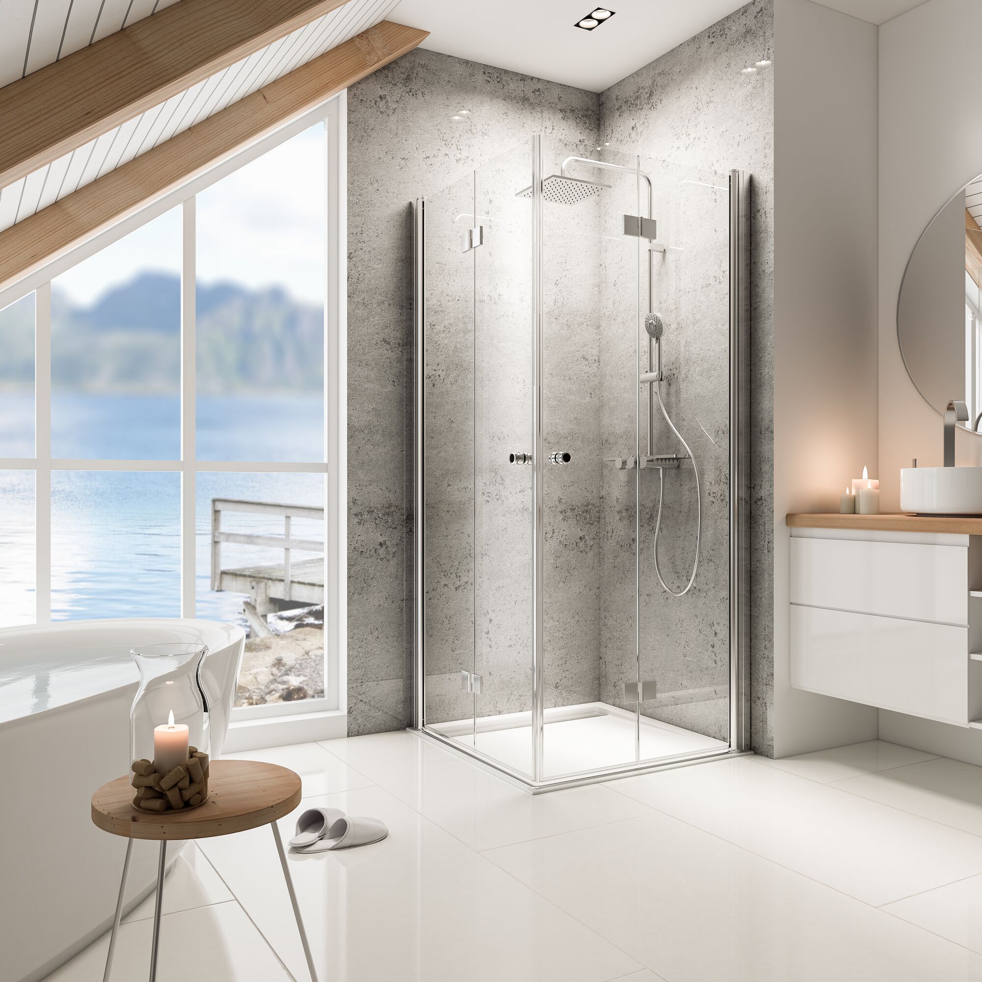 Modernes Badezimmer mit Duschkabine und Badewanne