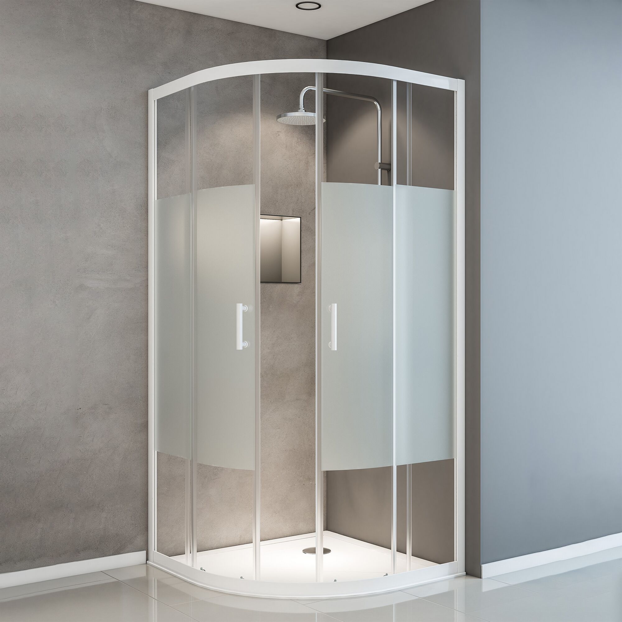 Runddusche mit mattierten Scheiben