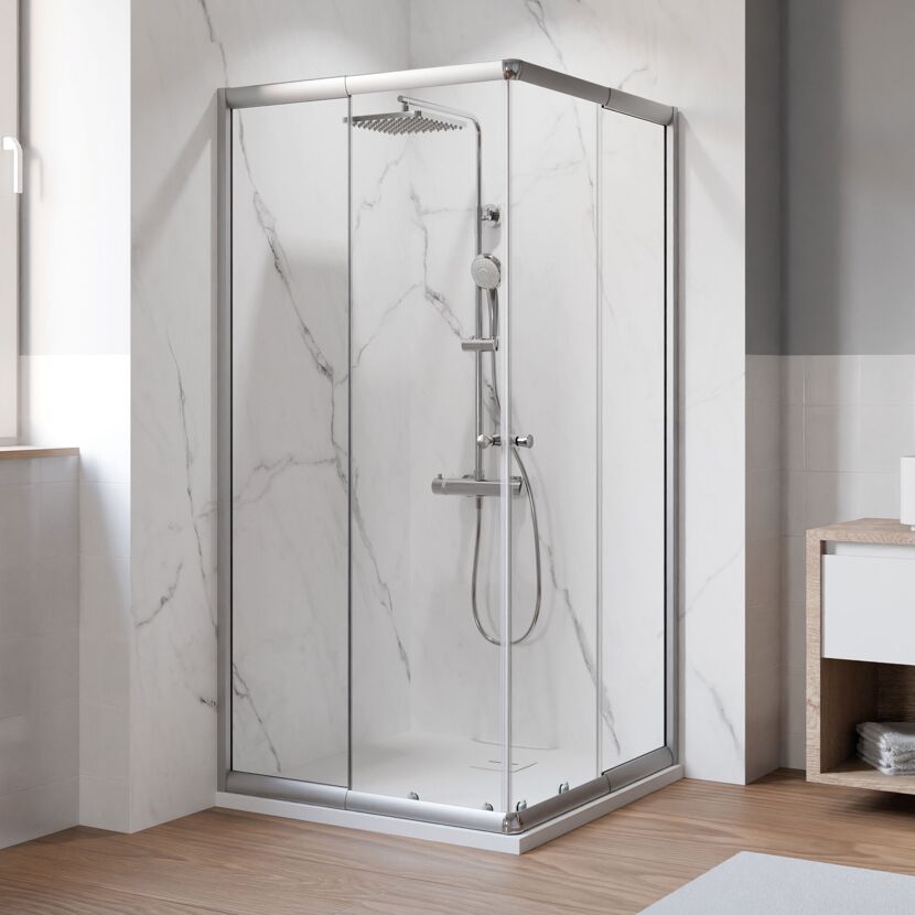 Eckeinstieg 'Ektos' mit Schiebetür silber 75 - 90 cm