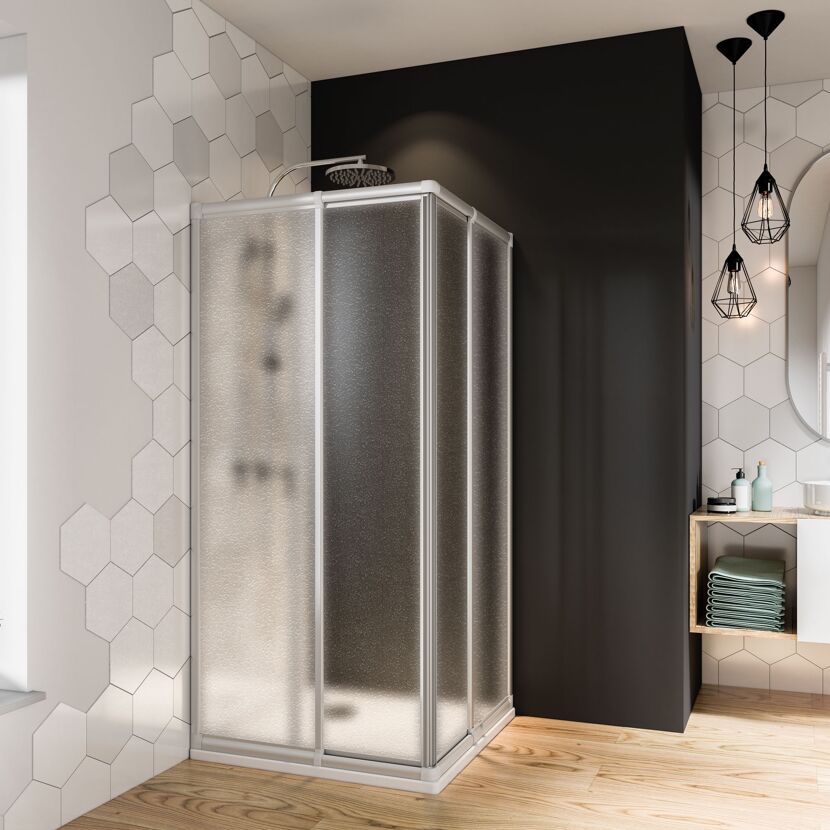 Duschkabine mit Perlglas in modernem Badezimmer