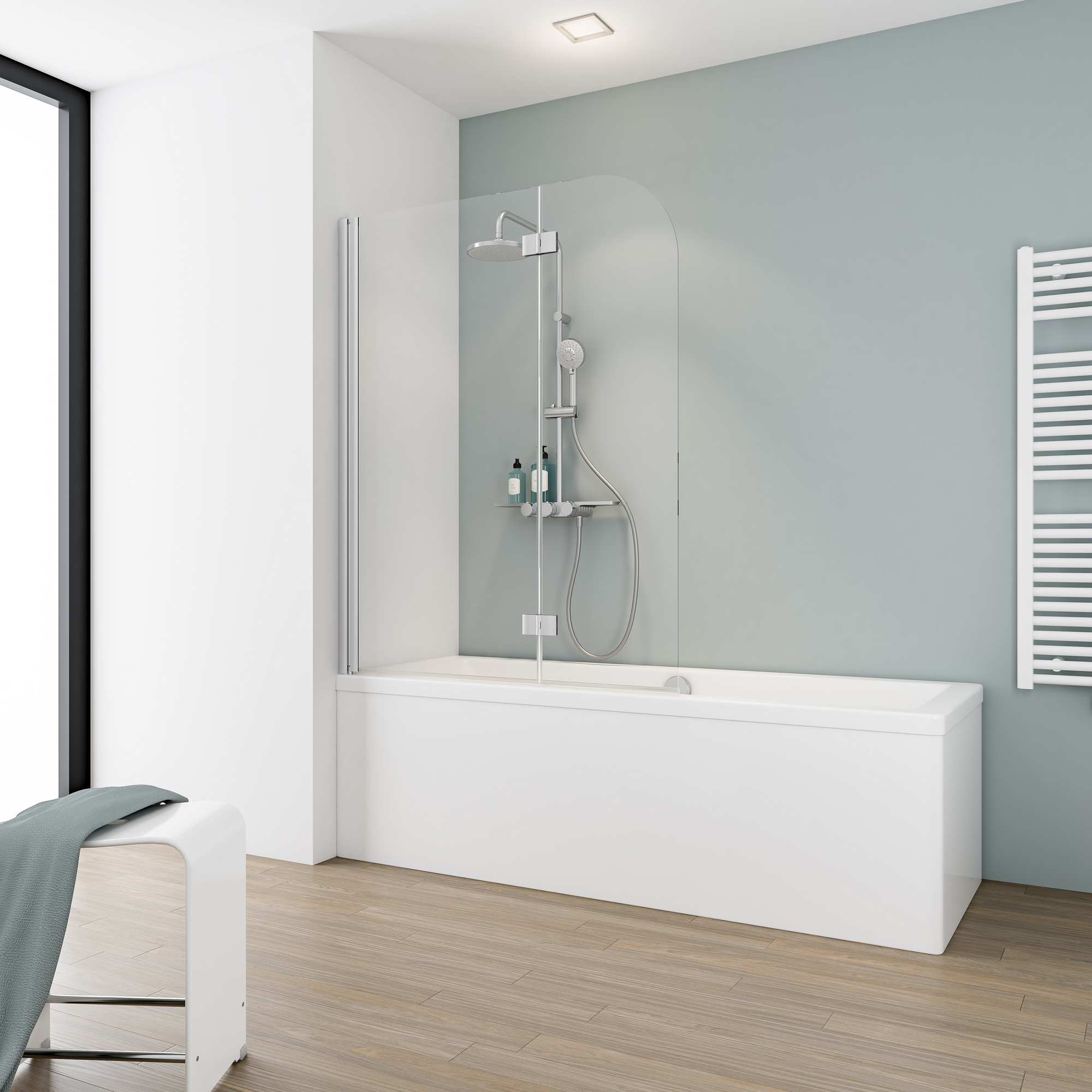 Badewannenfaltwand 'Komfort' teilgerahmt, aluminiumfarben, 112 x 140 cm, 2-teilig + product picture