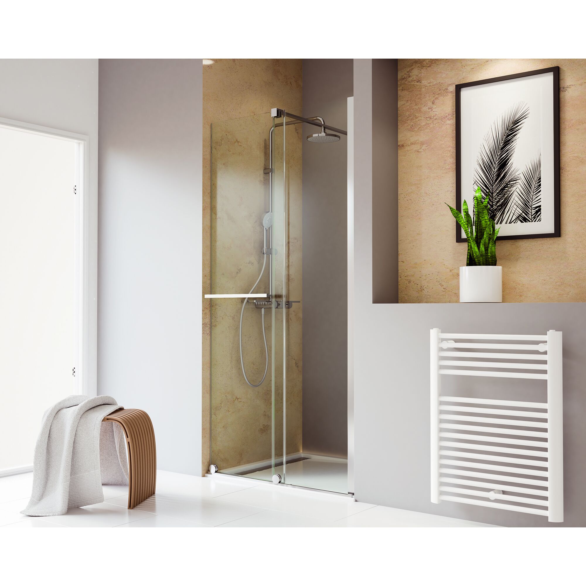 Moderne begehbare Dusche mit Schiebetür