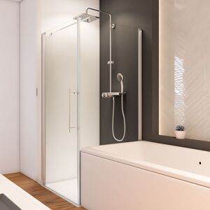 Badewannenseitenwand 'Beta' für Drehtür, Milchglas, rechts, teilgerahmt, titansilber, 90 x 165 cm