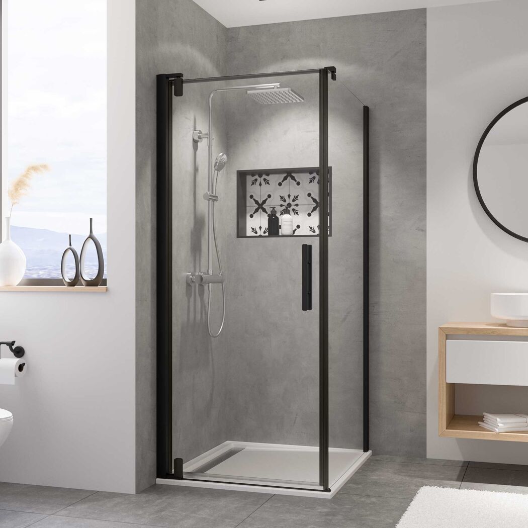 Eckdusche 'Europa Design' mit Drehtür schwarz 90 x 200 cm