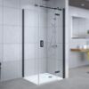 Duschkabine mit schwarzem Rahmen und Regendusche
