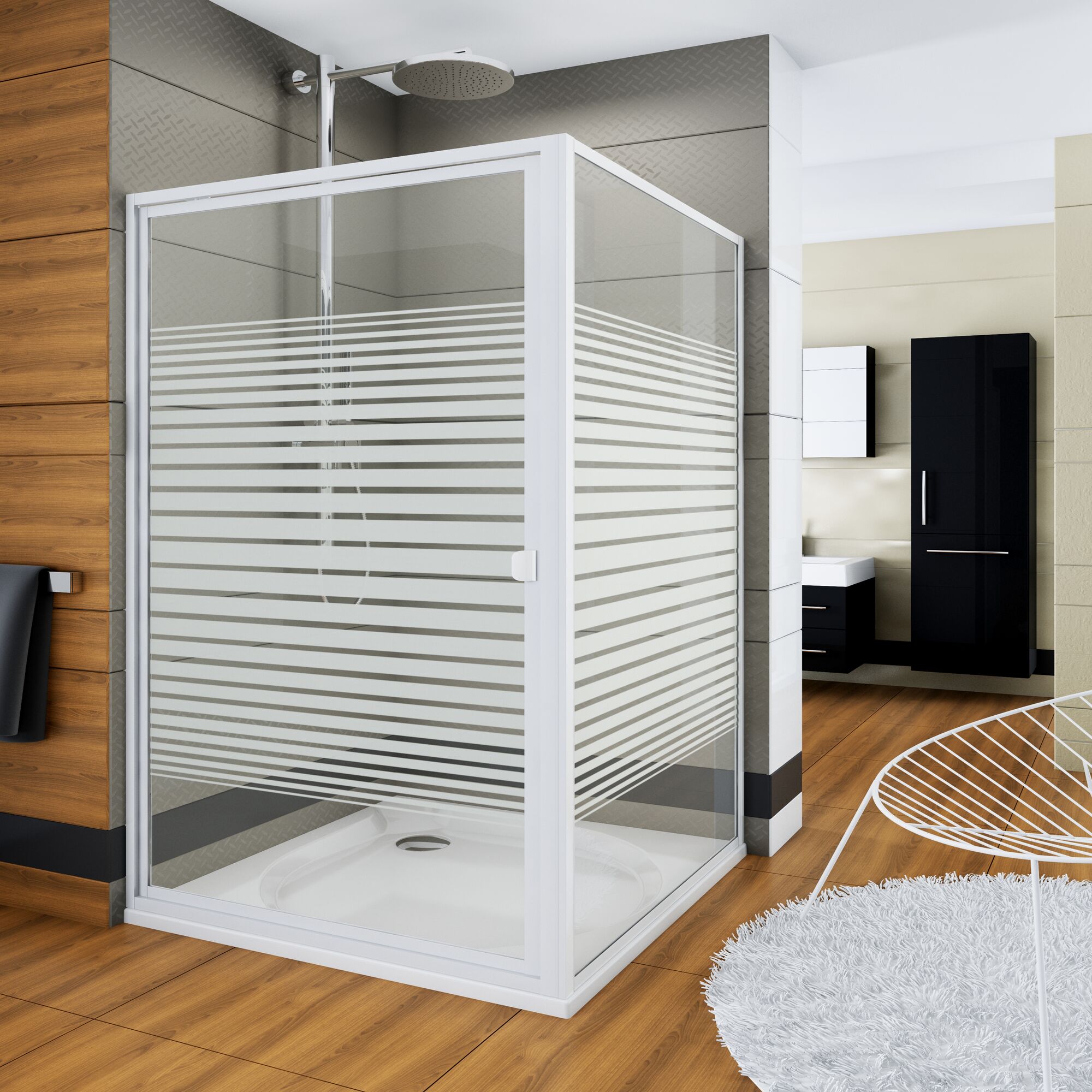 Duschkabine mit horizontalen Streifen