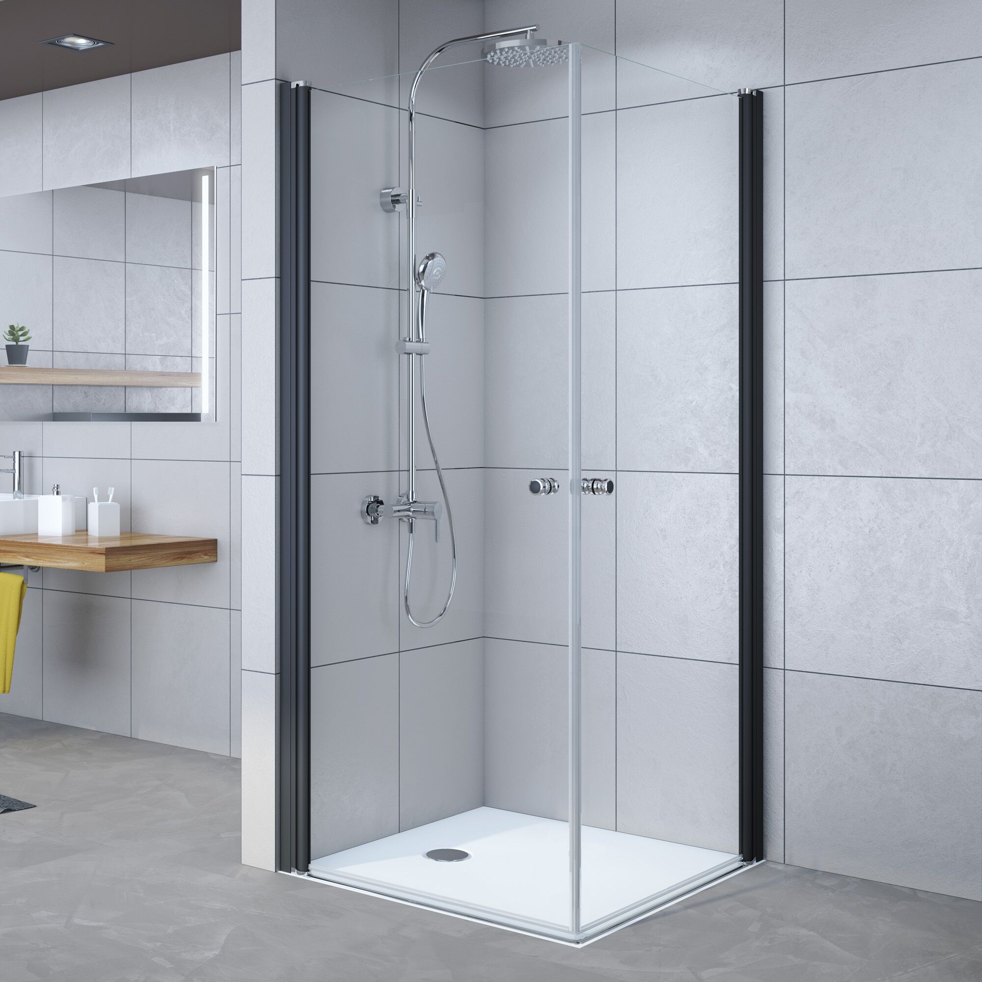 Duschkabine mit Duschtasse und Armatur