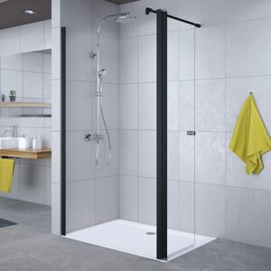 Duschwand 'Entra' mit beweglichem Eckelement, links, teilgerahmt, schwarz-matt, 120 x 200 cm