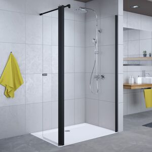 Duschwand 'Entra' mit beweglichem Eckelement, rechts, teilgerahmt, schwarz-matt, 120 x 200 cm