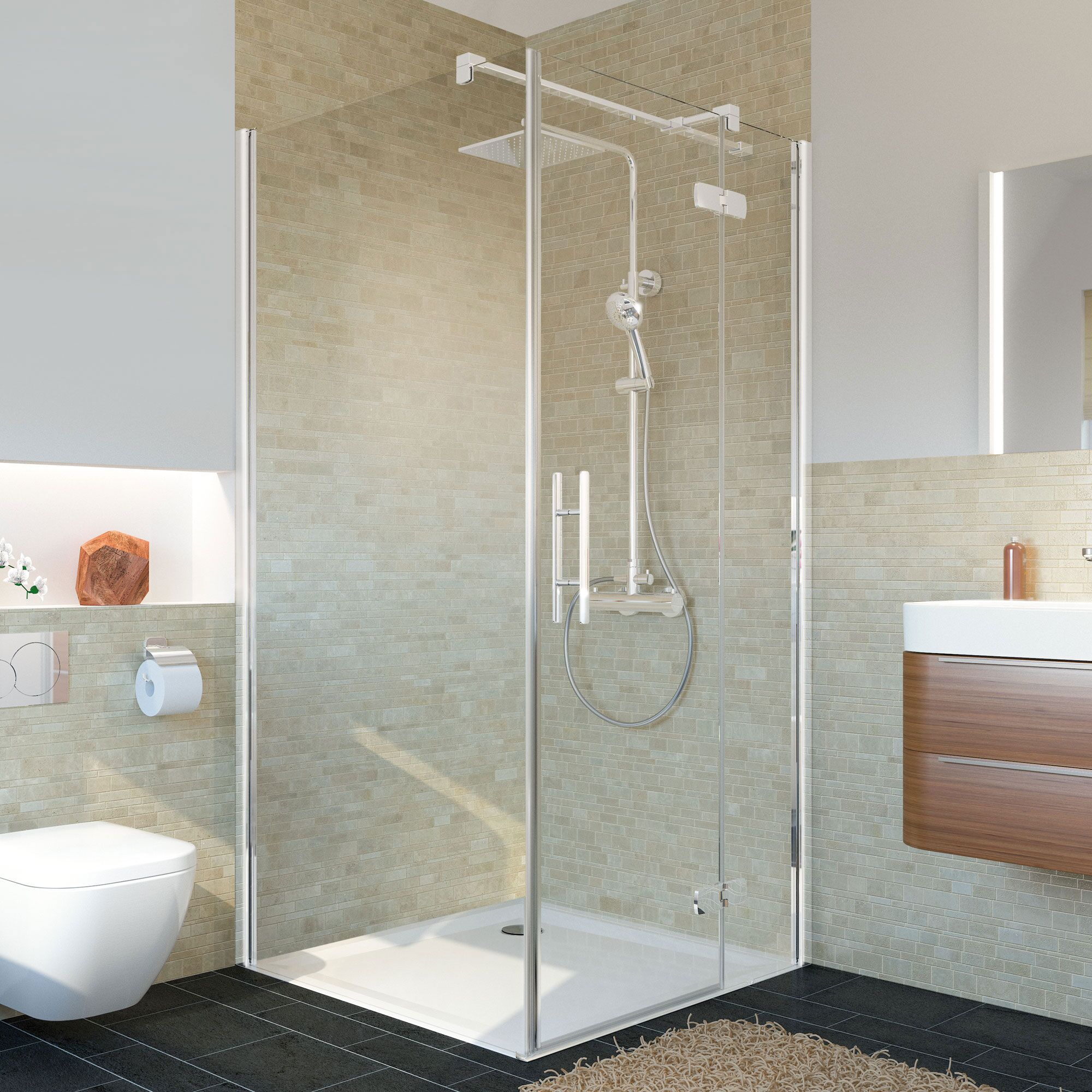 Duschkabine mit Regendusche und Handbrause