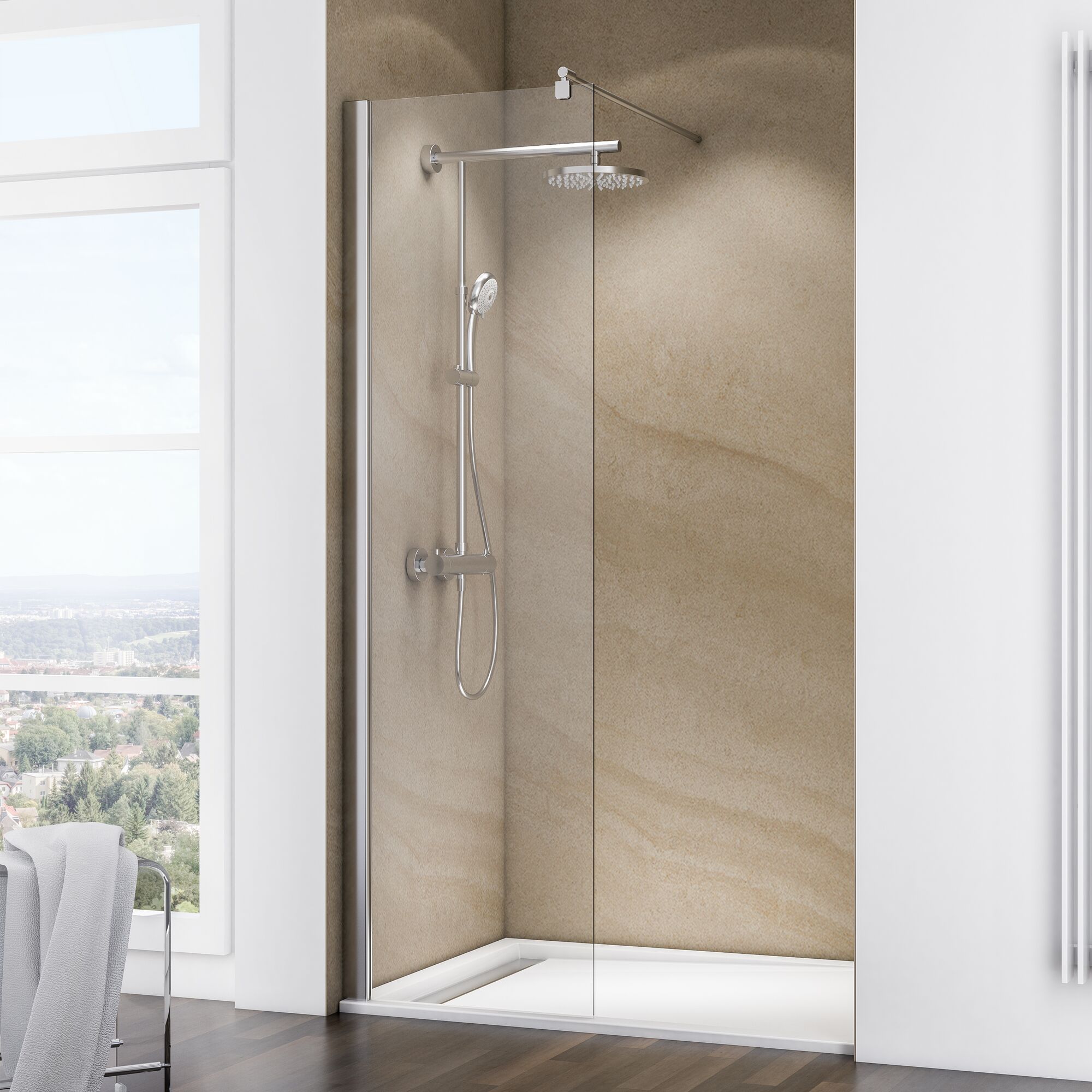 Duschkabine mit Regendusche und Handbrause