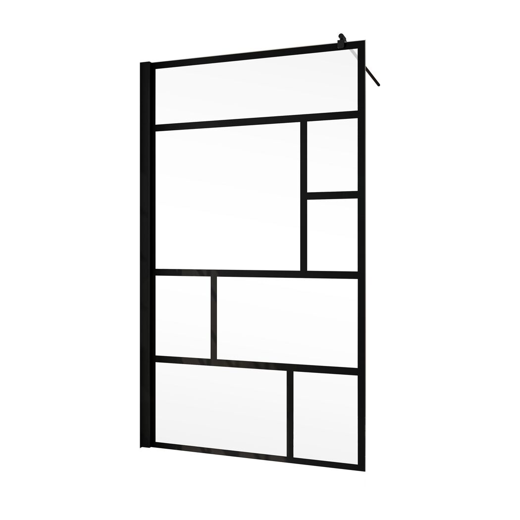 Schwarze Duschabtrennung mit asymmetrischen Glaselementen