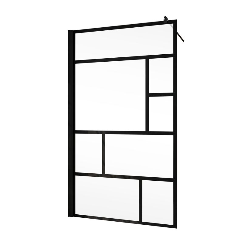 Schwarze Duschabtrennung mit asymmetrischen Glaselementen