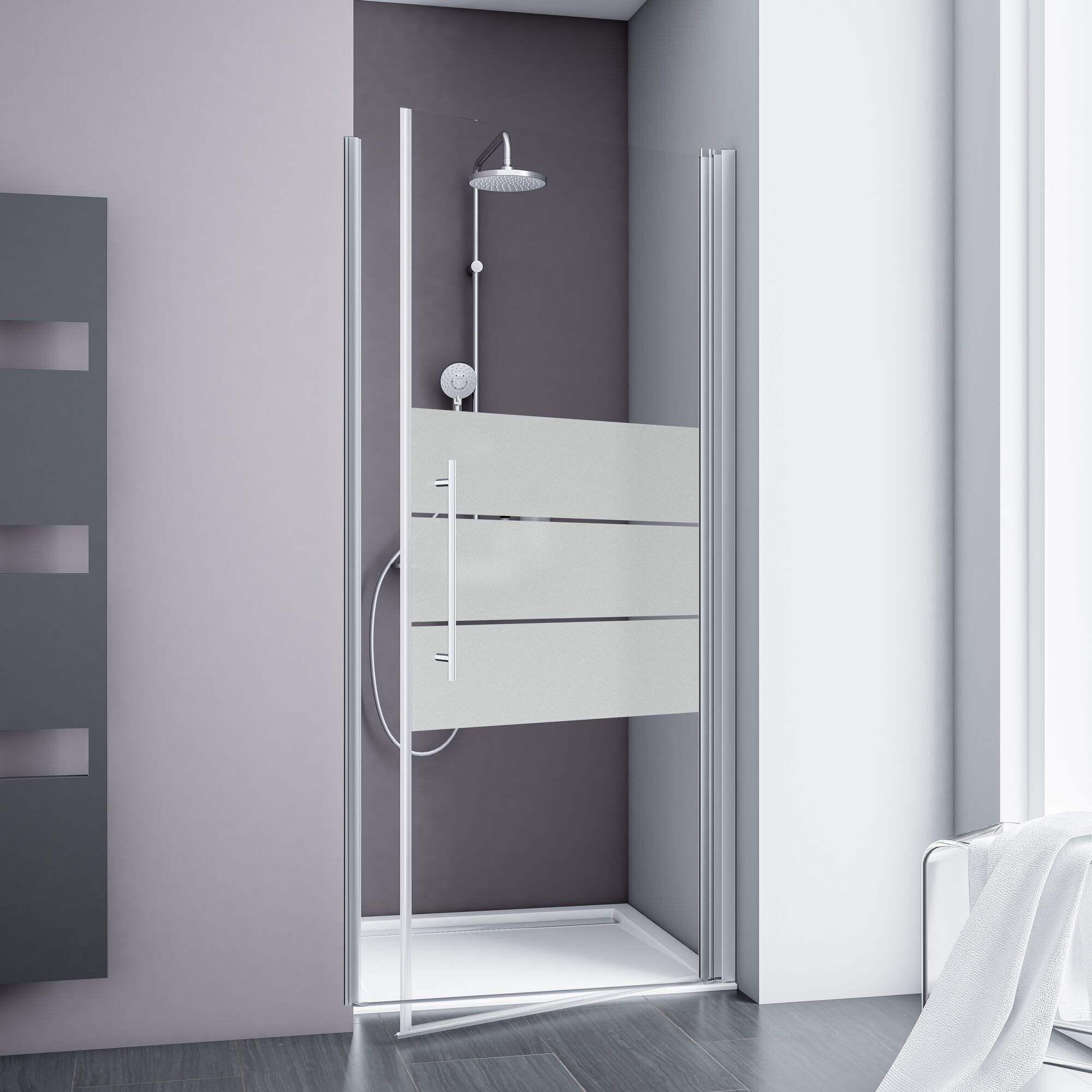 Duschkabine mit teilweise mattierter Glastür