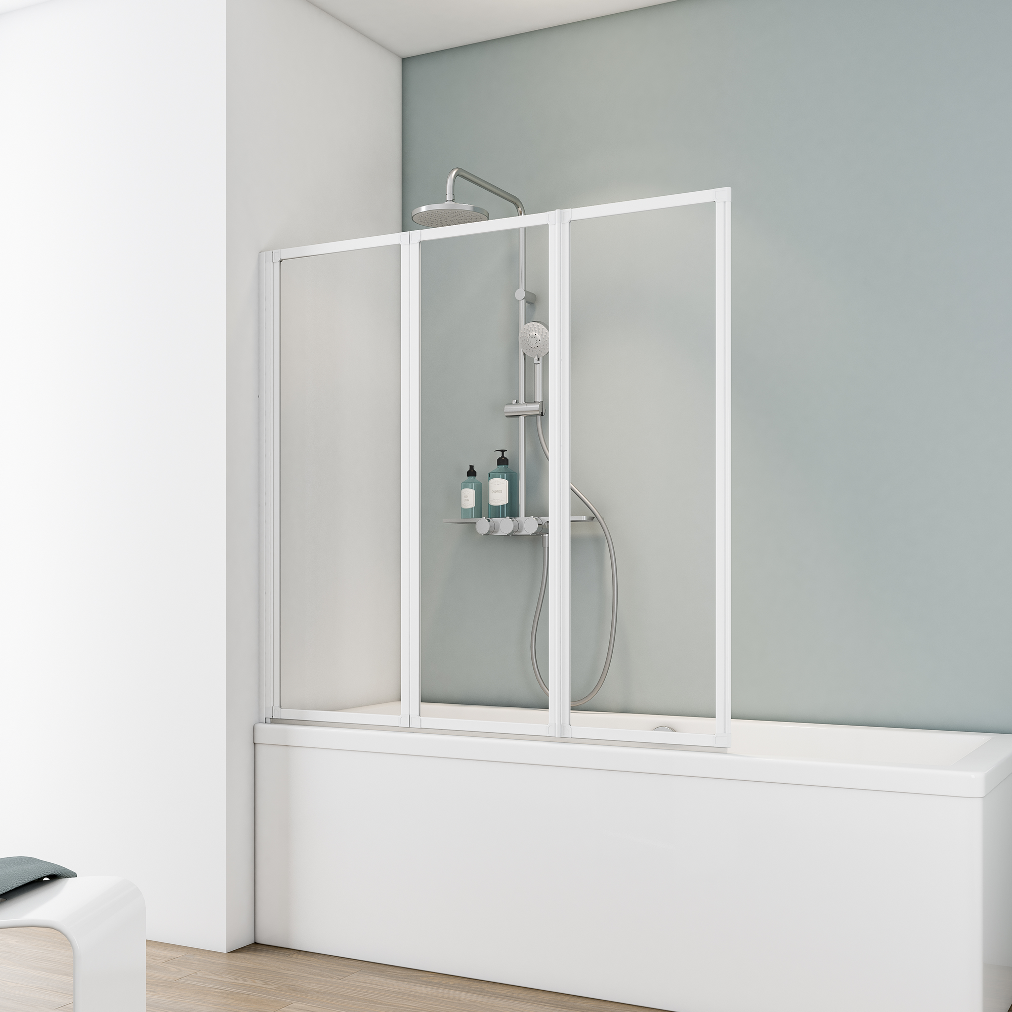 Badewannenfaltwand 'Komfort', vollgerahmt, weiß, 127 x 121 cm, 3-teilig + product picture