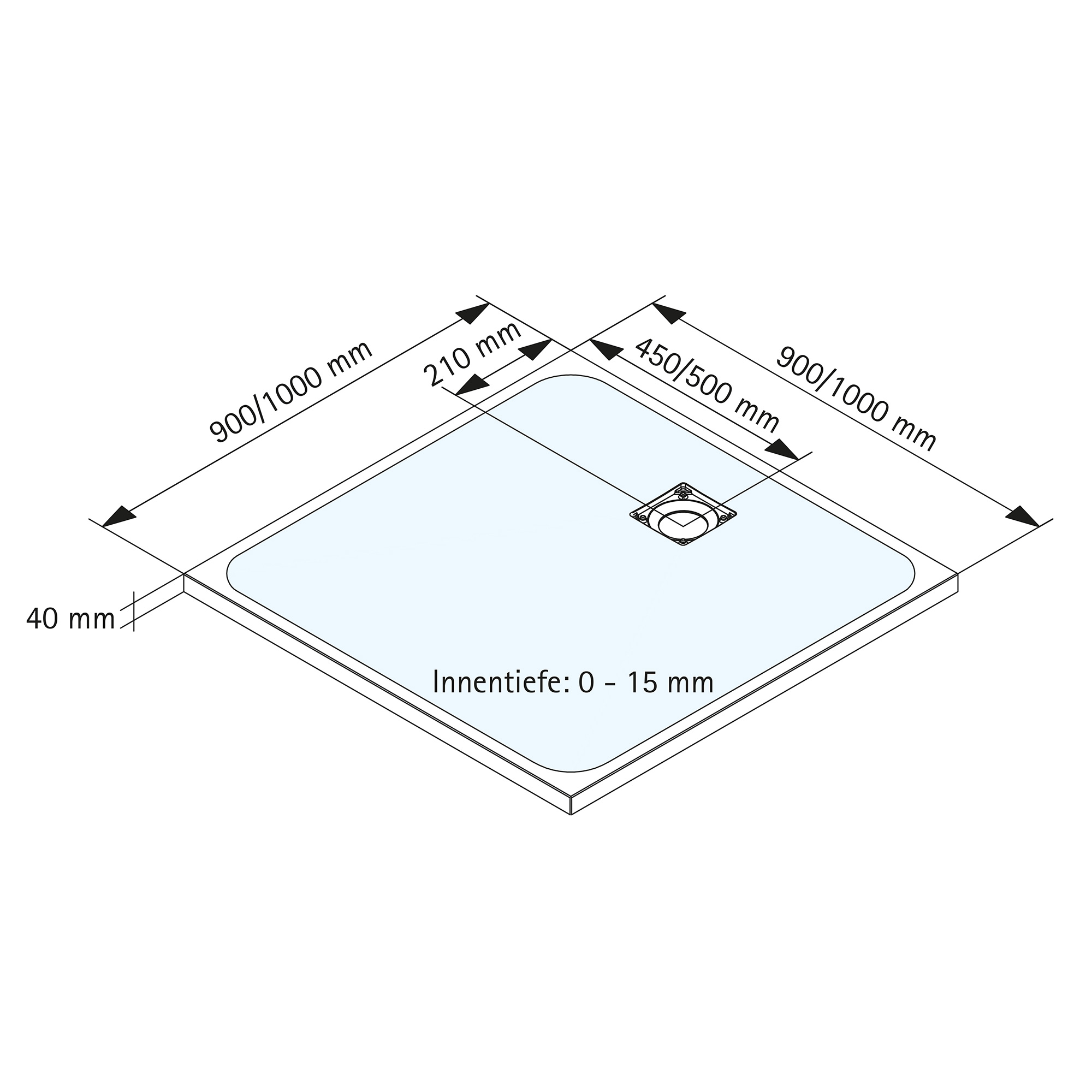 Duschwanne, Mineralguss, flach, anthrazit, quadratisch, 90 x 90 x 4 cm + product picture