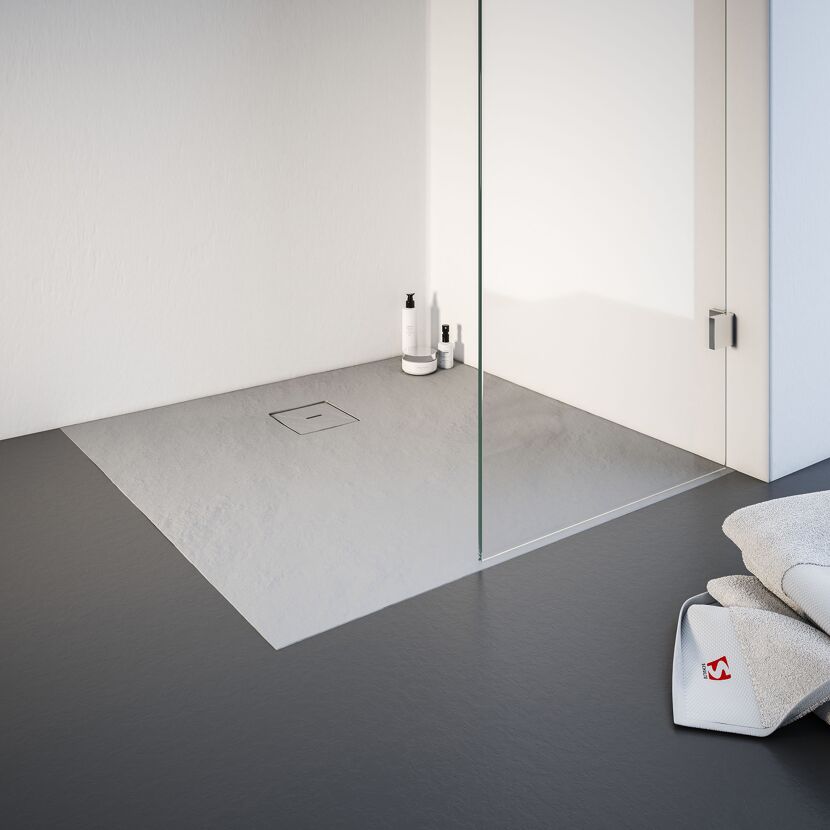 Duschwanne aus Mineralguss mit Ablauf