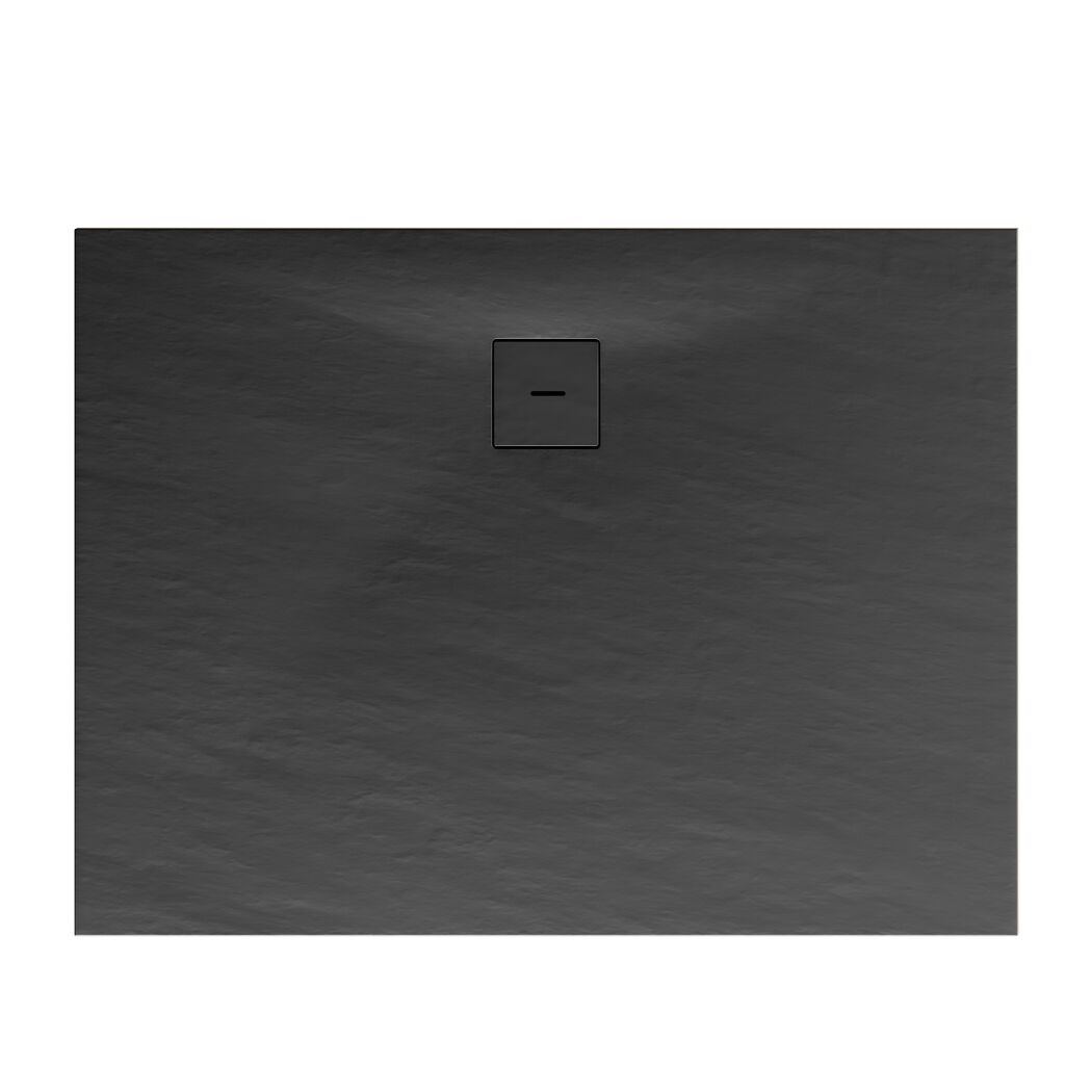 Schwarze Duschwanne mit Ablauf