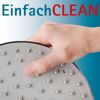 Hand hält Duschkopf mit Aufschrift "EinfachCLEAN"