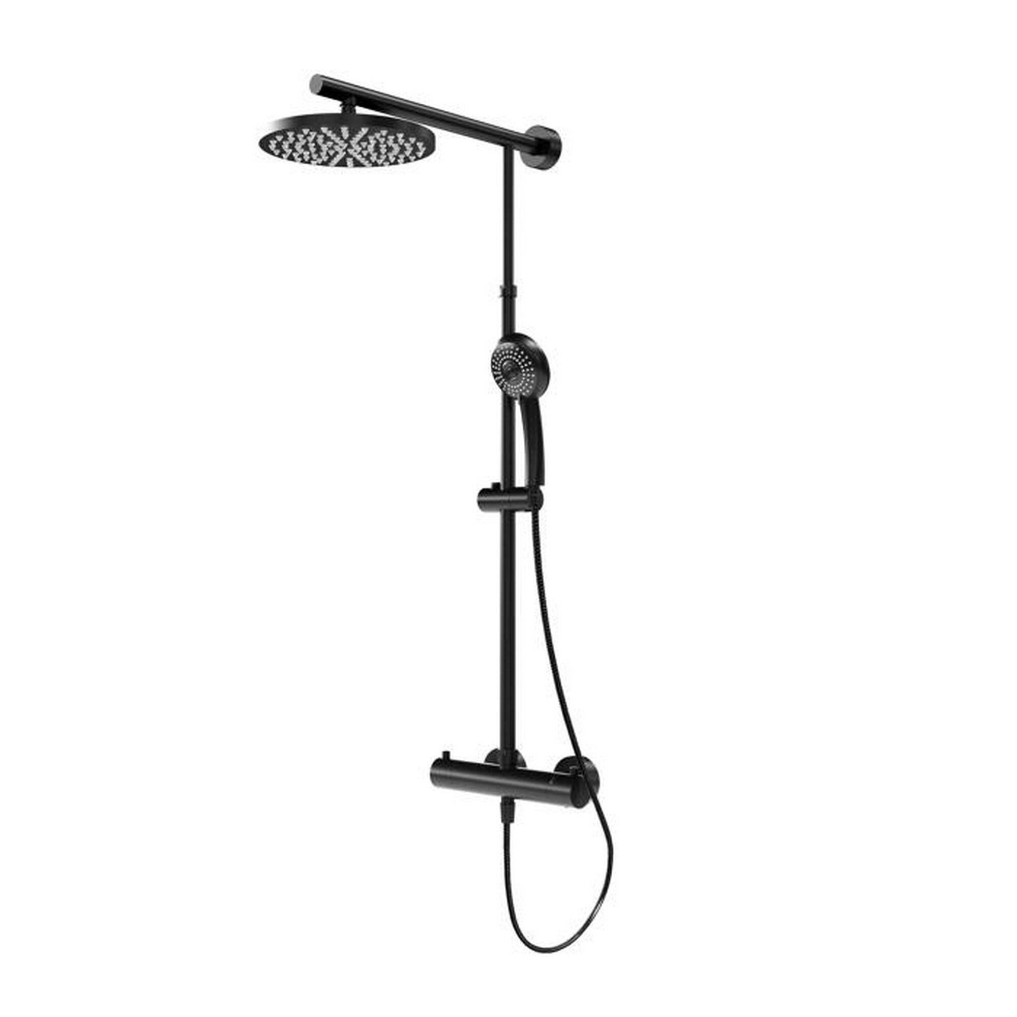 Schwarze Duscharmatur mit Regendusche und Handbrause
