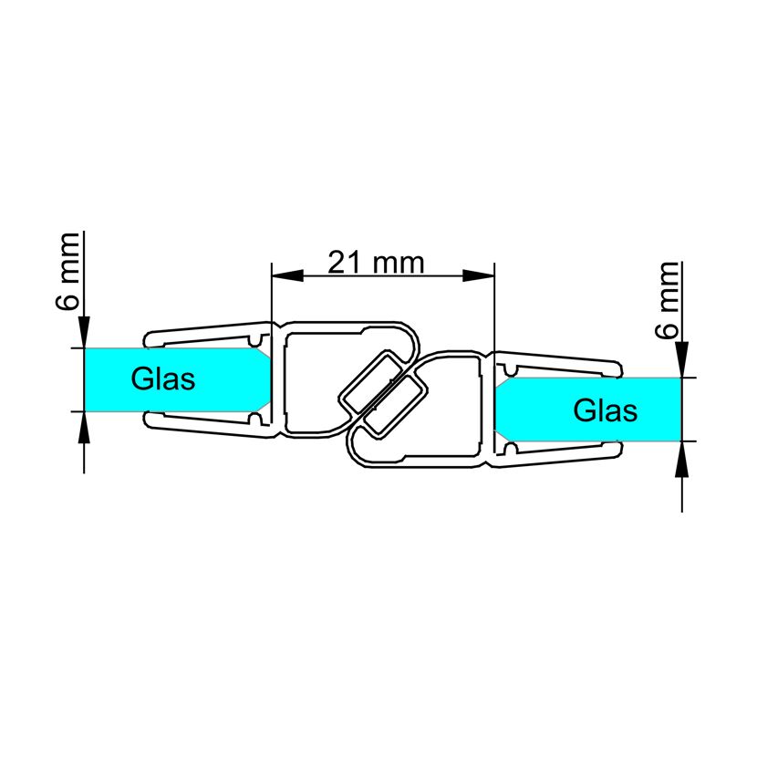 Zwei Glasplatten im Magnetprofil befestigt