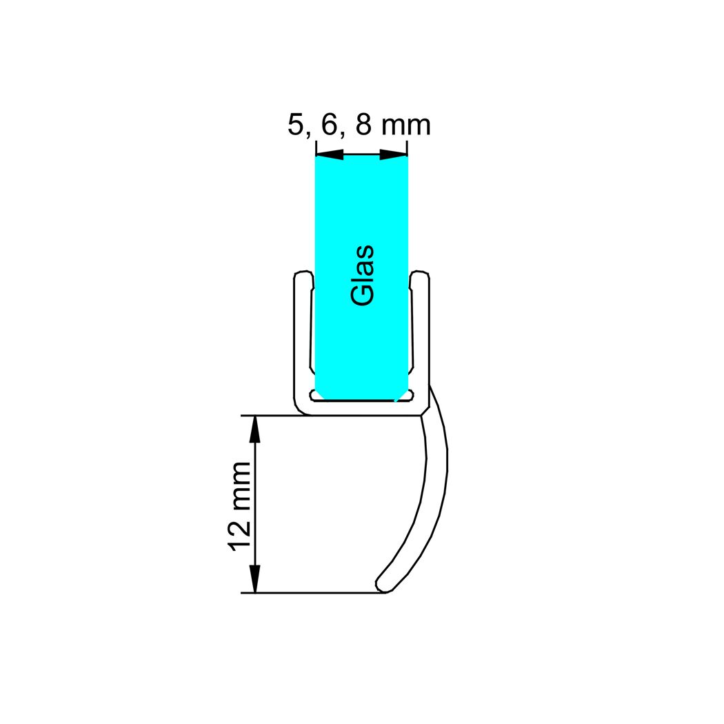 Dichtung für 5, 6, 8 mm Glasstärke, 12 mm Höhe