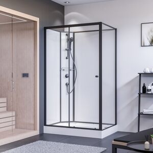 Dusche mit Schiebetür links und Seitenwand, Klarglas, vollgerahmt, schwarz matt, 80 x 204 cm