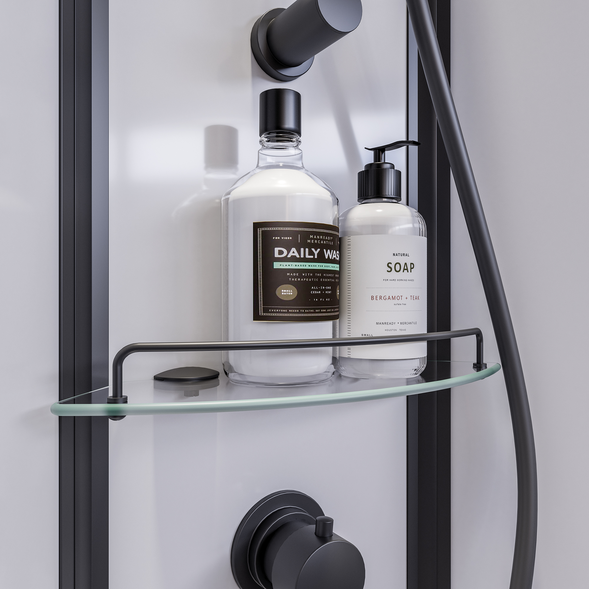 Dusche mit Schiebetür links und Seitenwand, Klarglas, vollgerahmt, schwarz matt, 80 x 204 cm + product picture