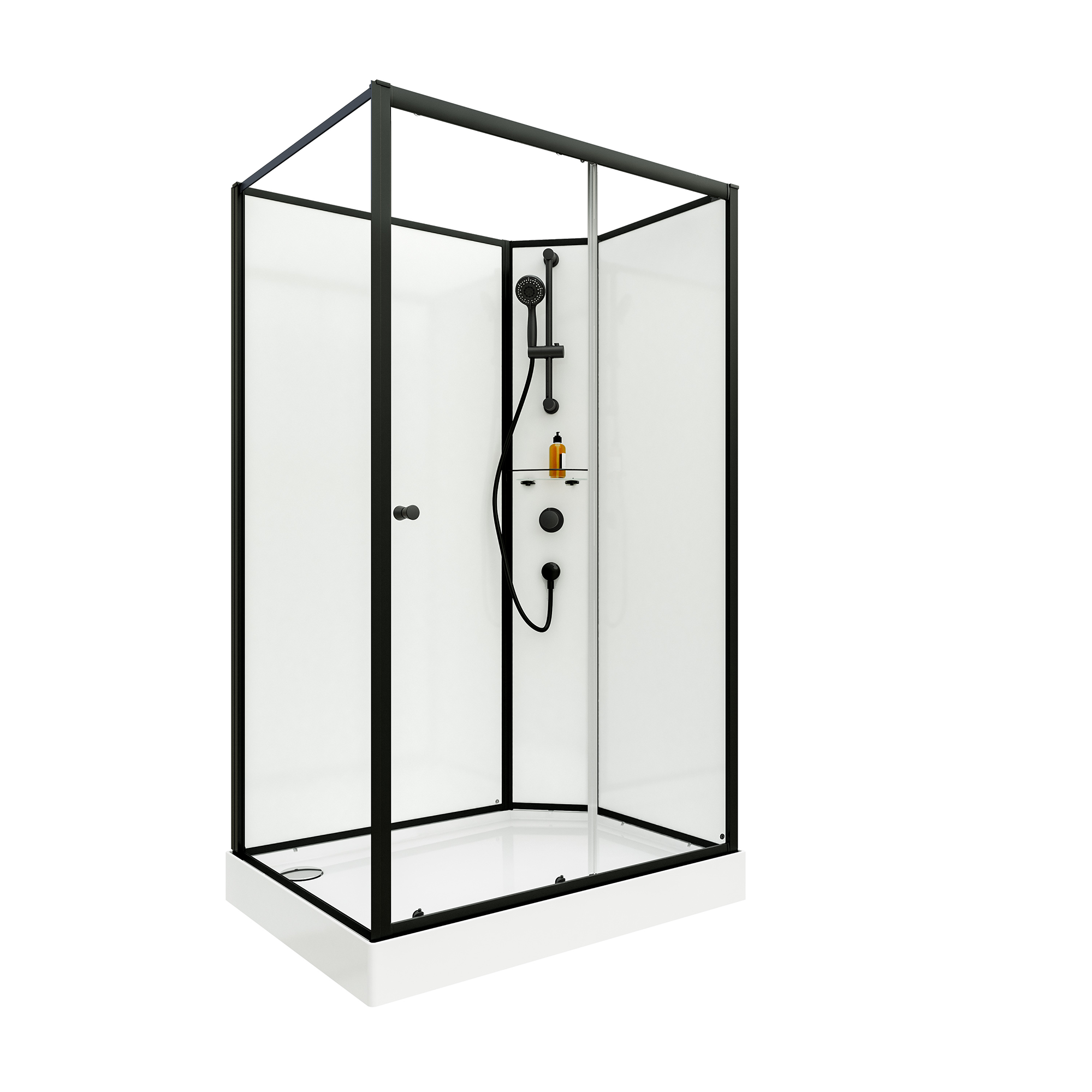 Dusche mit Schiebetür rechts und Seitenwand, Klarglas, vollgerahmt, schwarz matt, 90 x 204 cm + product picture