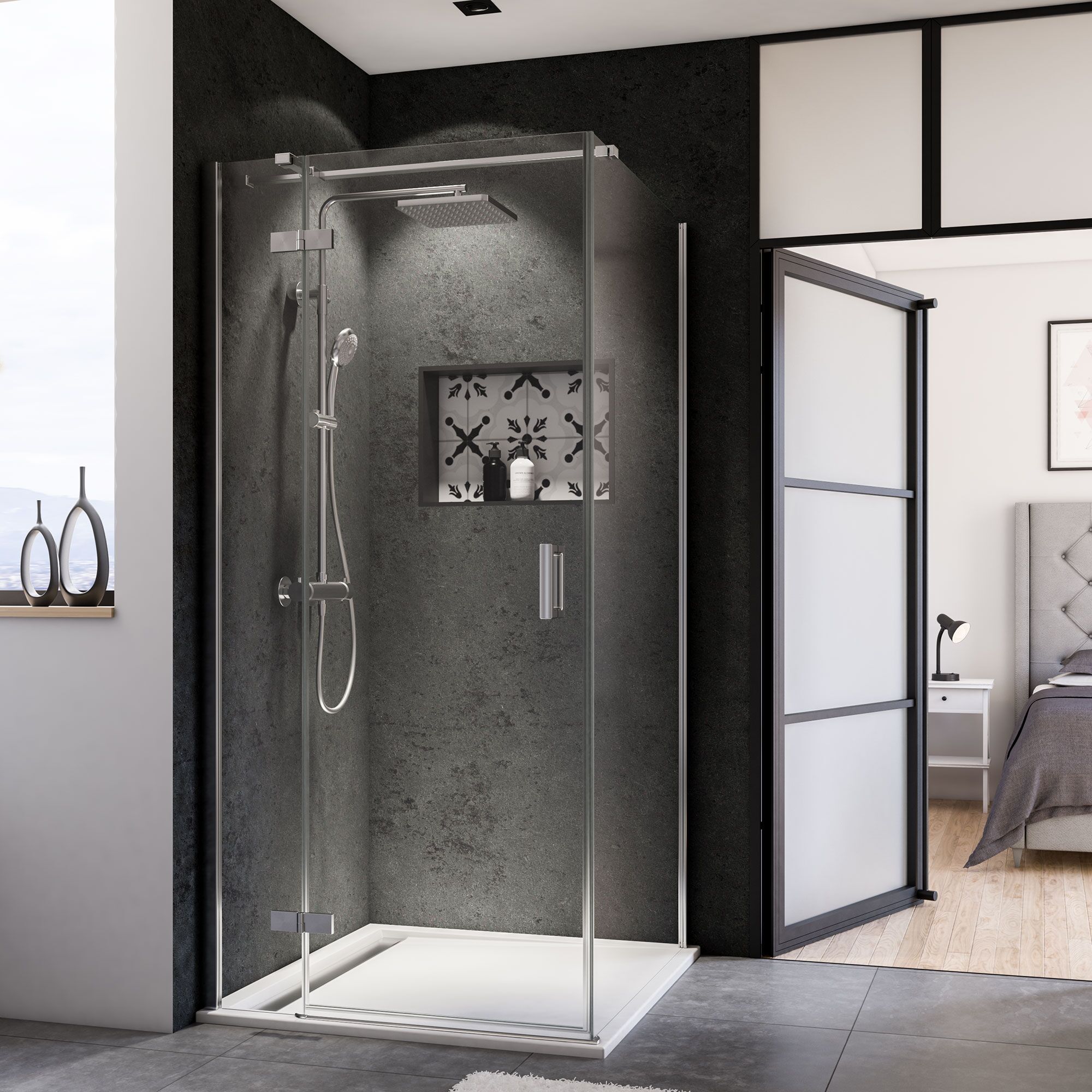 Duschkabine mit Regendusche und Handbrause