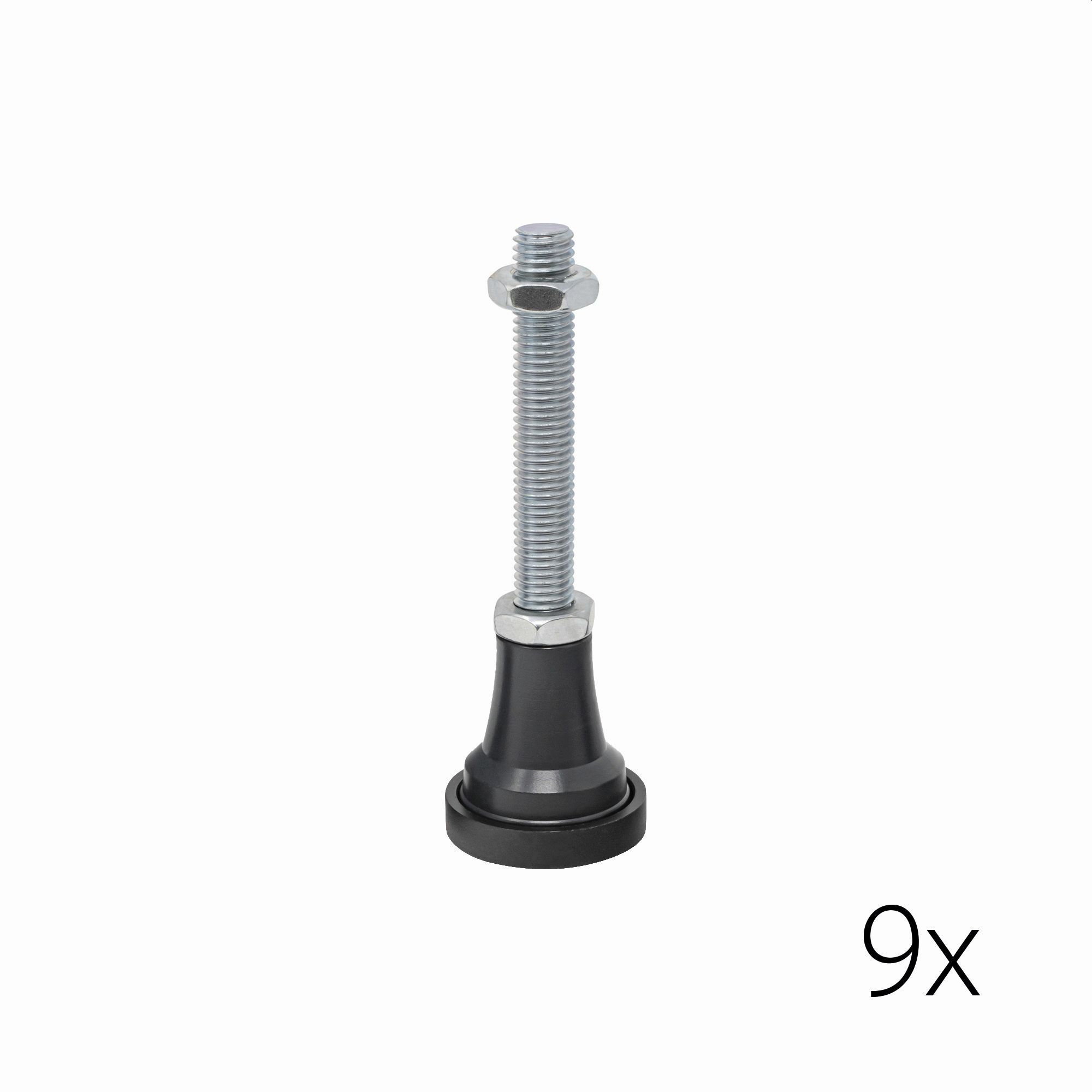 9 schwarze Möbelfüße aus Mineralguss mit Gewindestange