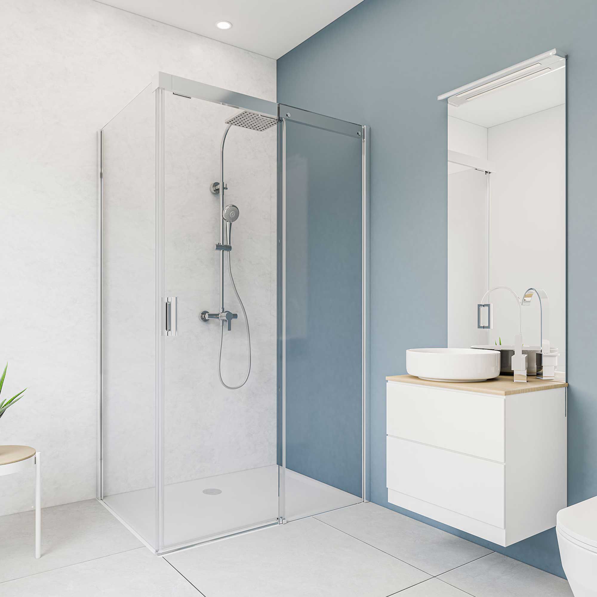 Duschkabine mit Schiebetür und Regendusche