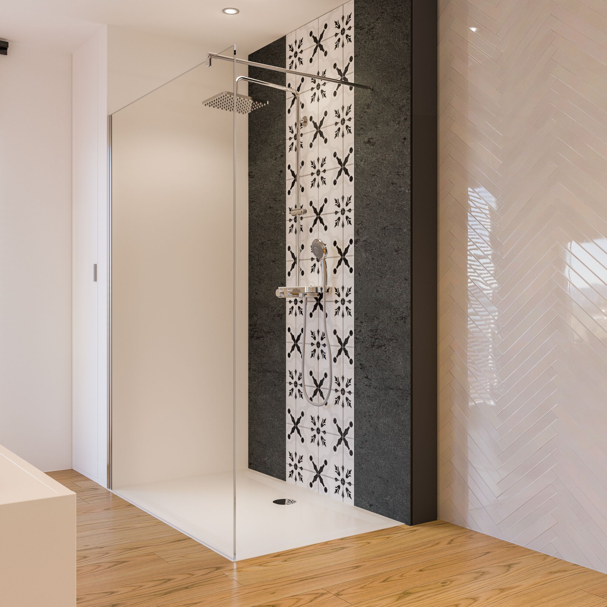 Duschkabine mit Regendusche und Handbrause