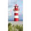 Rot-weißer Leuchtturm am Strand
