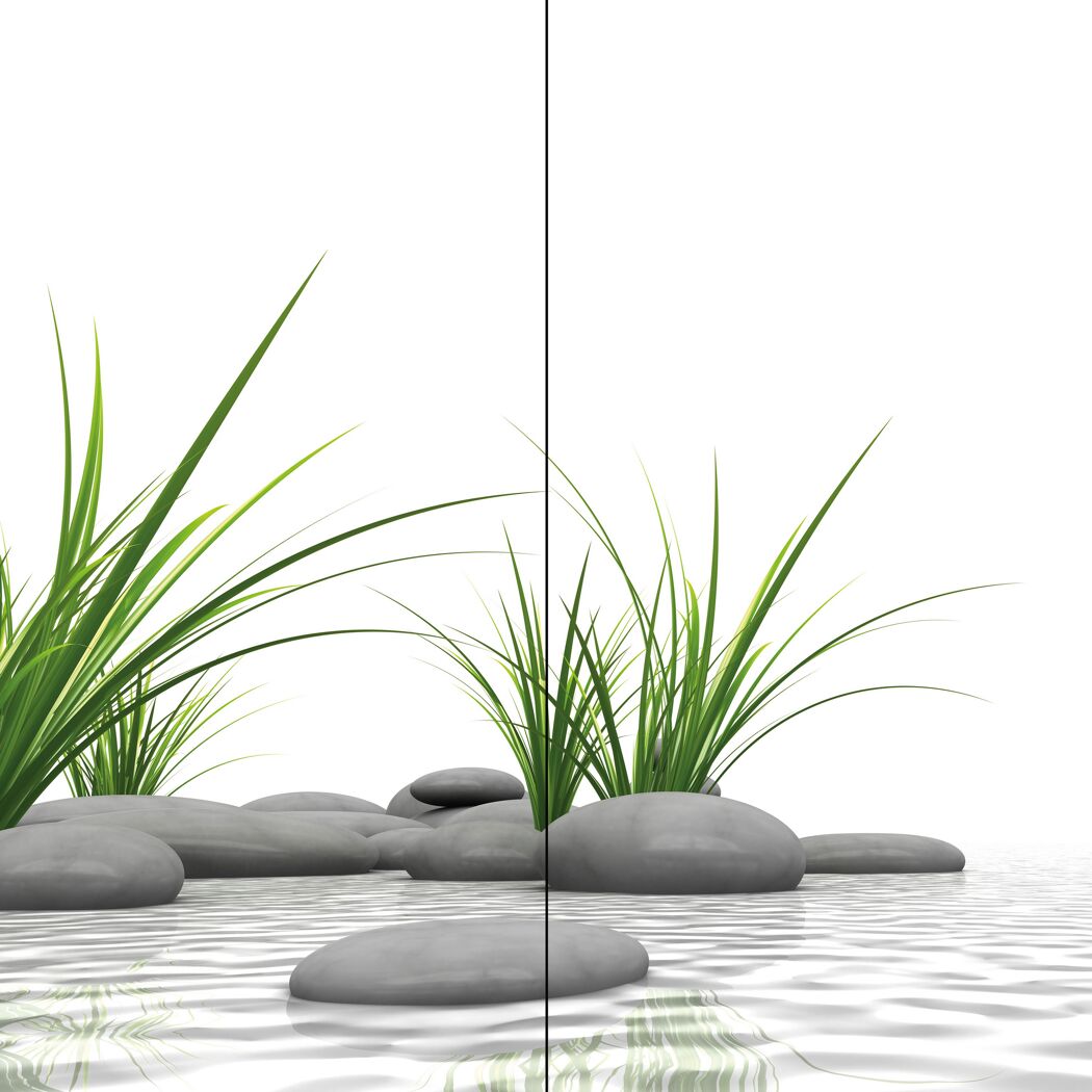 Duschrückwand 'DecoDesign' Zen-Steine Gras 210 x 90 x 90 cm, über Eck