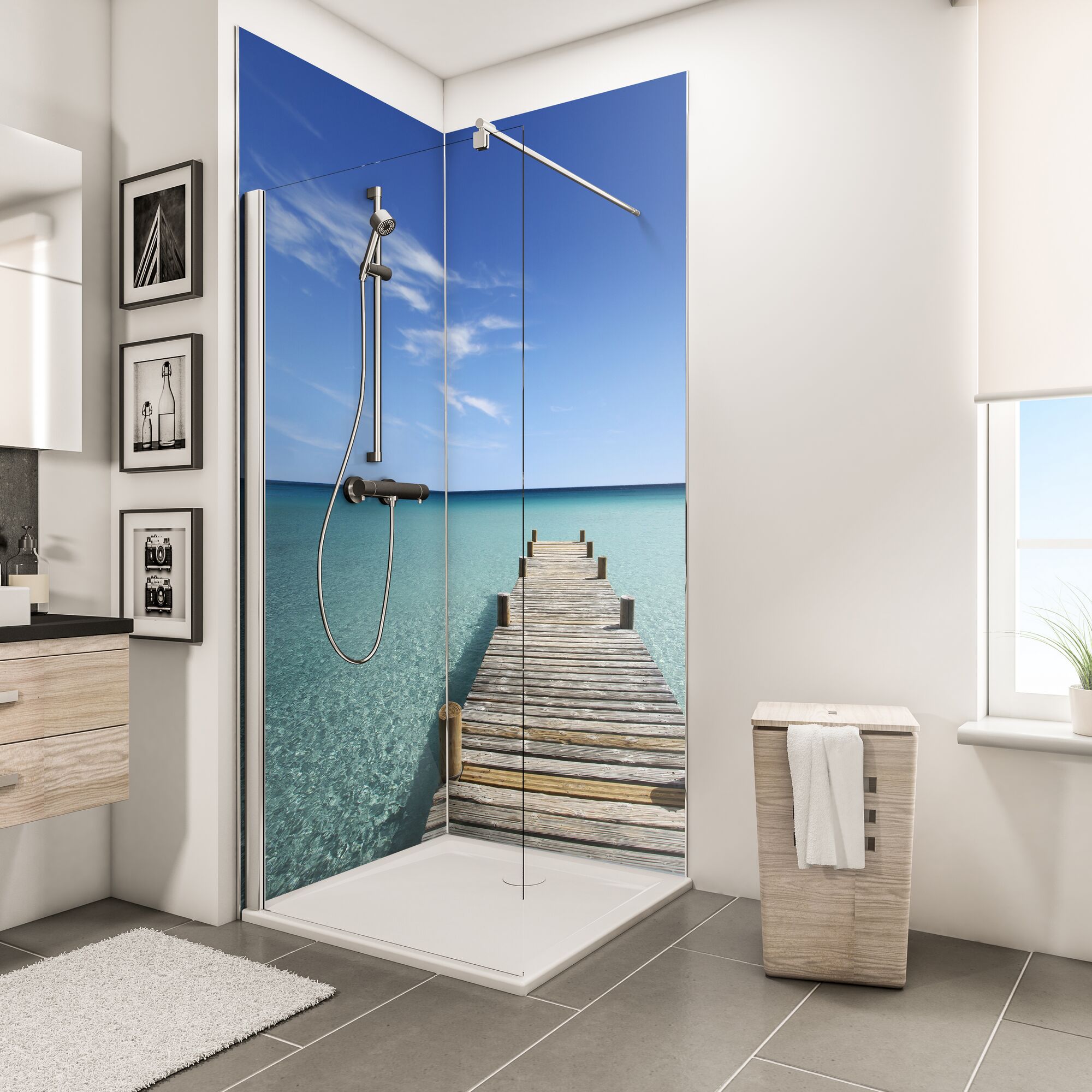 Duschkabine mit Steg-Motiv