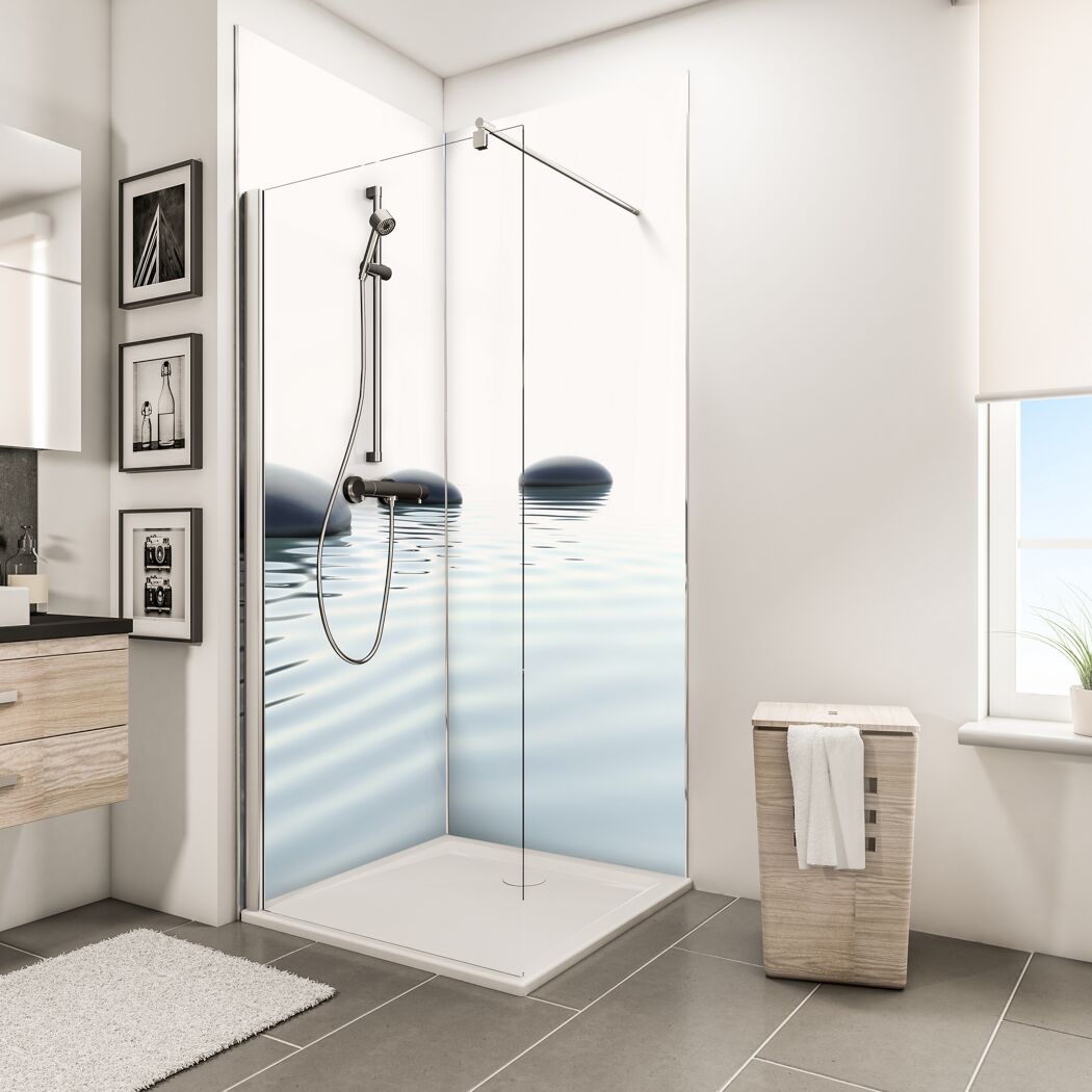 Duschrückwand 'DecoDesign' Zen-Steine Wasser 210 x 90 x 90 cm, über Eck