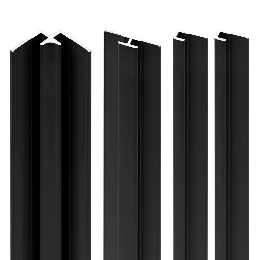 Schwarze Aluminiumprofile in verschiedenen Formen
