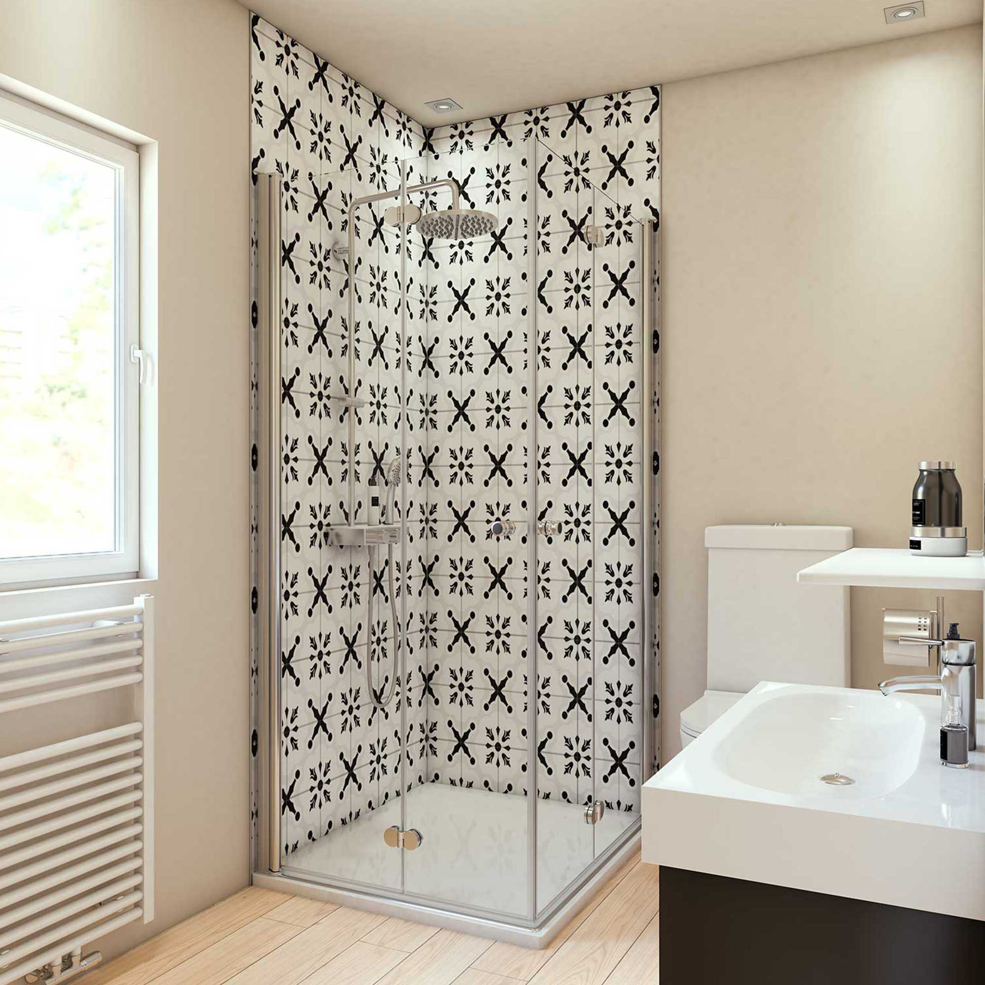 Duschrückwand Fliesenoptik Orient-Design schwarz/weiß 100 x 210 cm + product picture