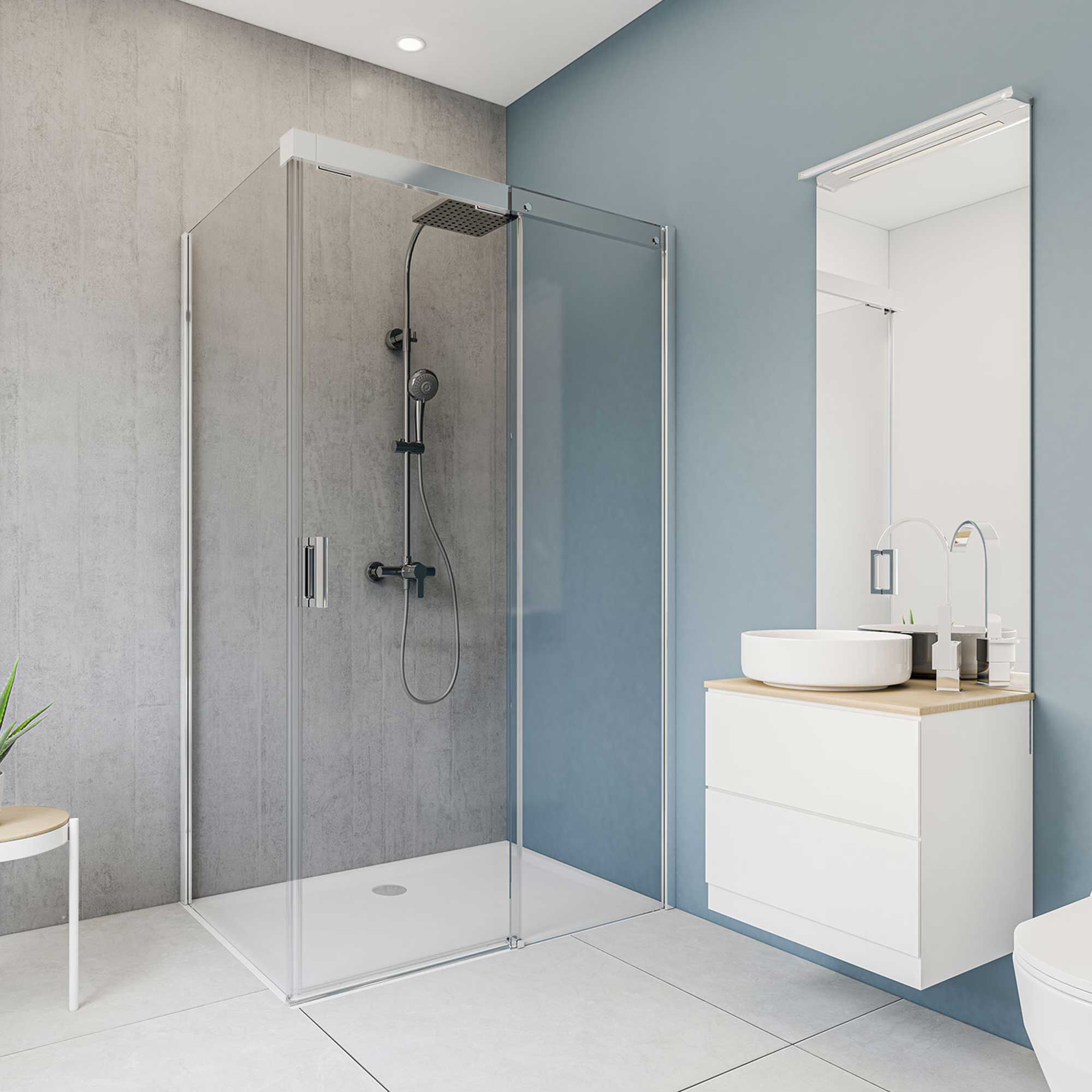 Moderne Duschkabine mit Betonwand und Waschbecken