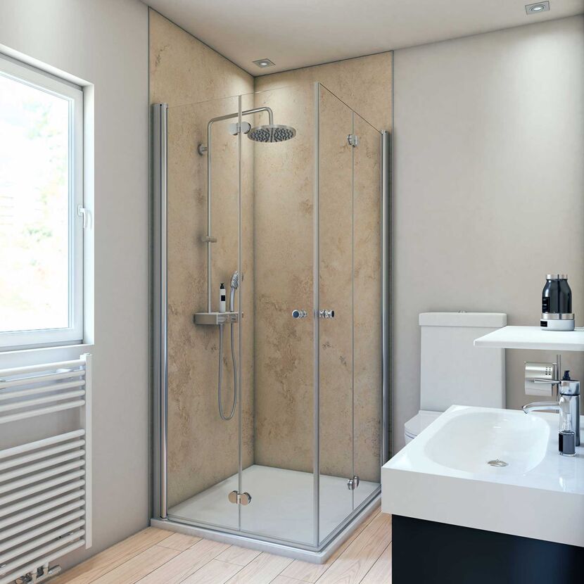 Duschkabine mit Regendusche in einem Badezimmer