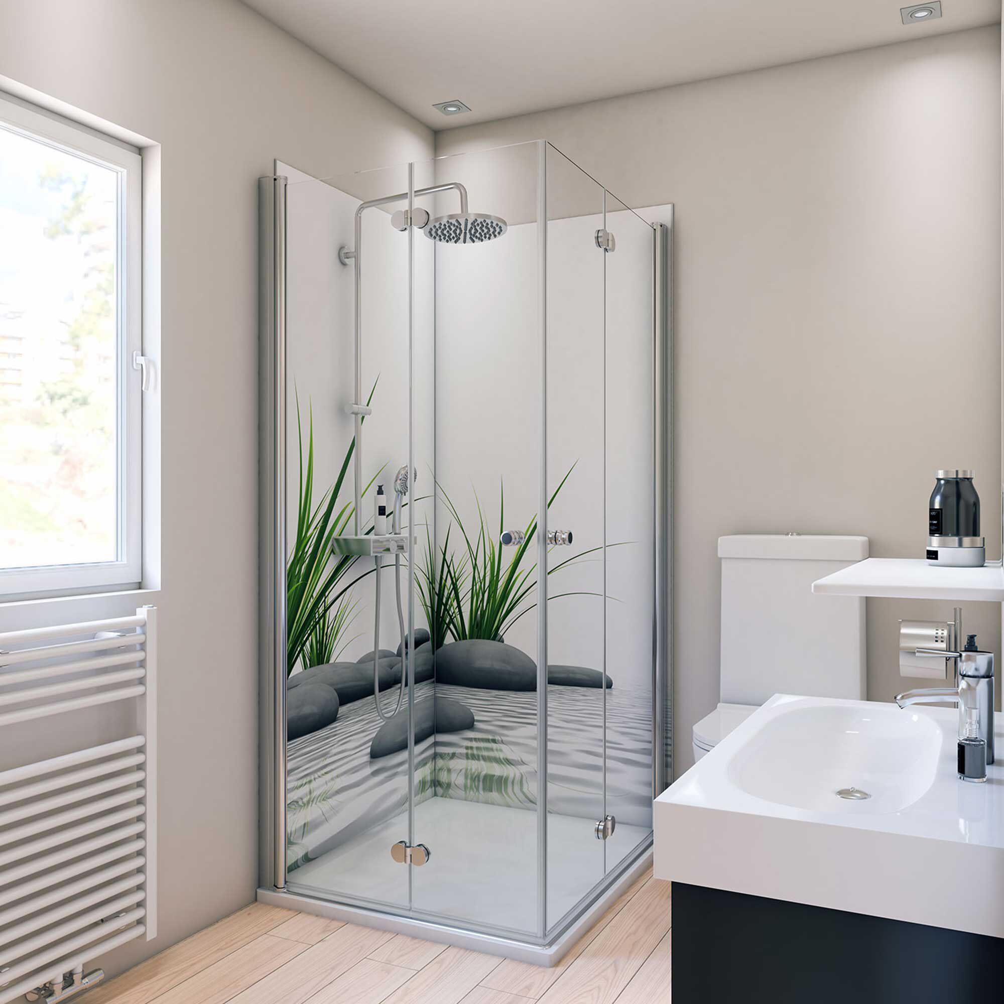 Duschkabine mit Zen-Motiv